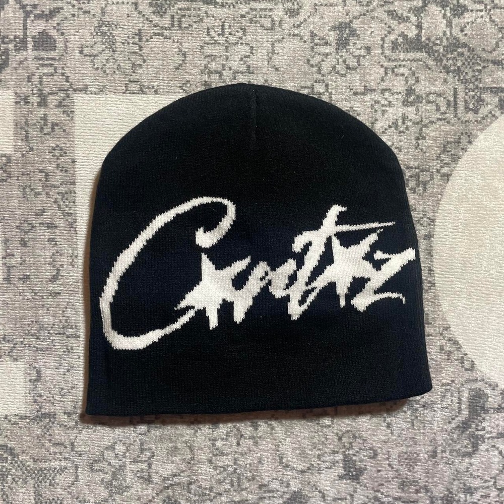 Corteiz CRTZ Black White Star Logo Knit Beanie Hat